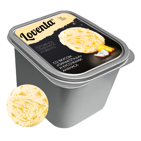 «LOVENTA» мороженое сливочное со вкусом пинаколада и кусочками ананаса